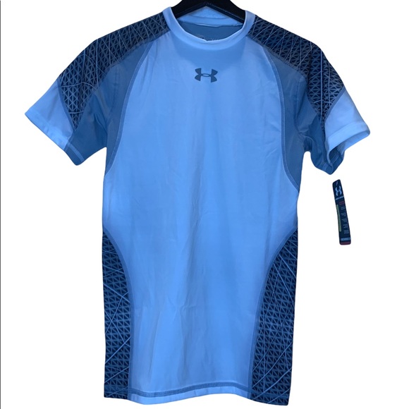 BNWT Men’s Under Armour white/grey/patterned compression Heatgear™️ short sleeve - Picture 1 of 6